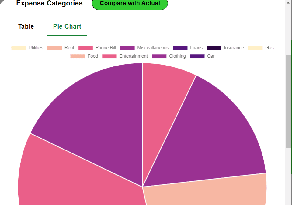 Chart showing budget categories