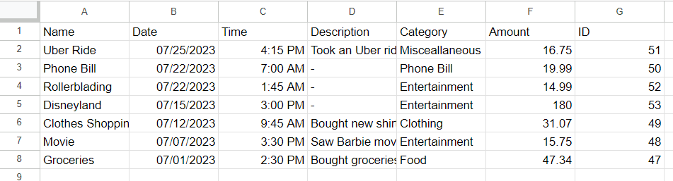 CSV export of expenses