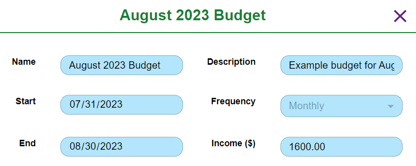 Form to view/edit budget